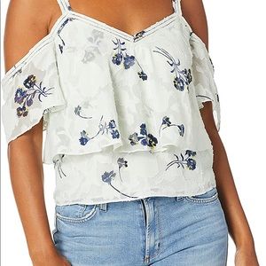 Lucky brand Floral Cold shoulder knit top mint green off the shoulder top